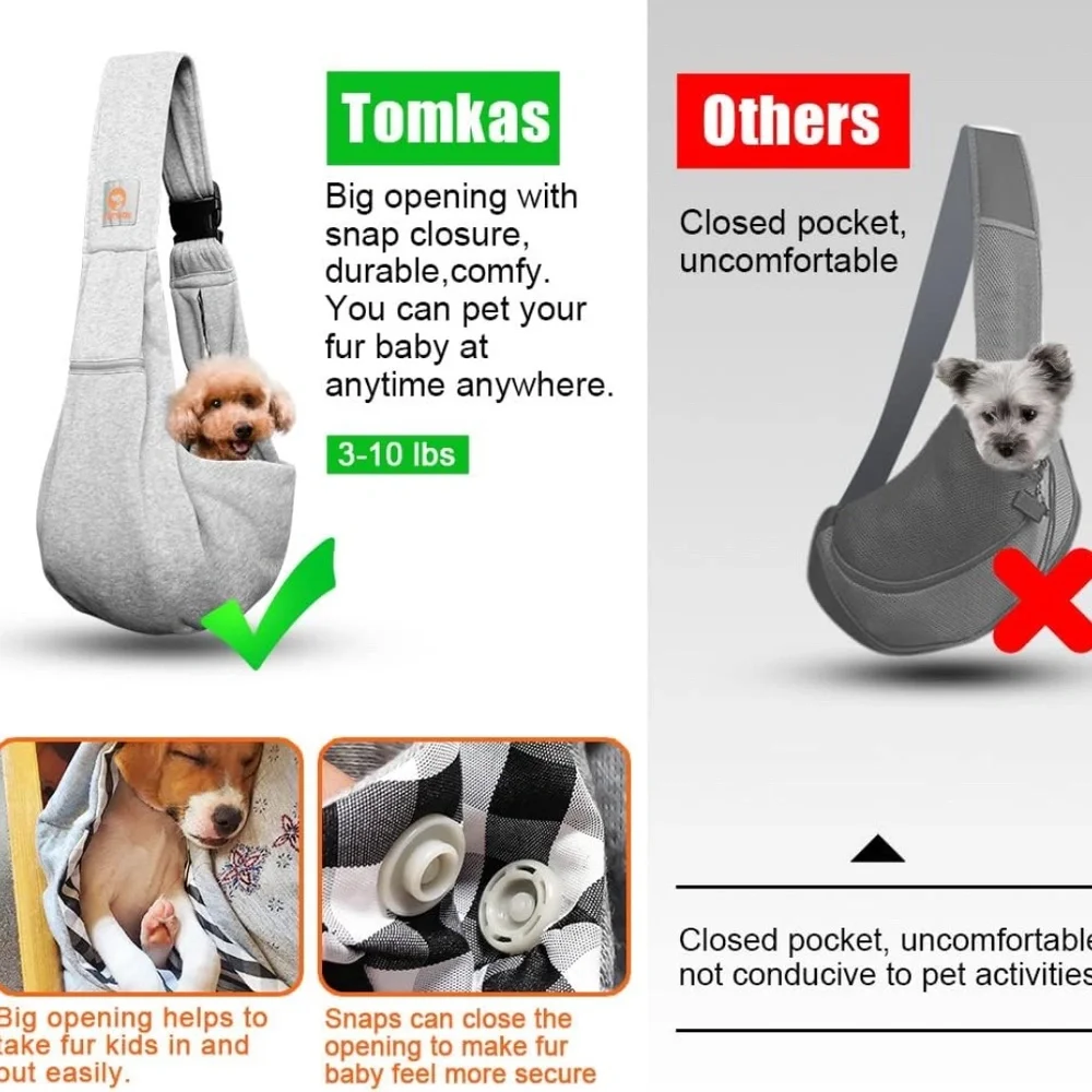 TOMKAS Dog Sling Carrier Gray for Small Dogs & Puppies up to 10 lbs EUC